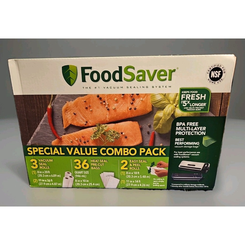 FoodSaver Special Value Vacuum Seal Combo Pack 8" & 11" Rolls 36 Pre-Cut Qt Bags